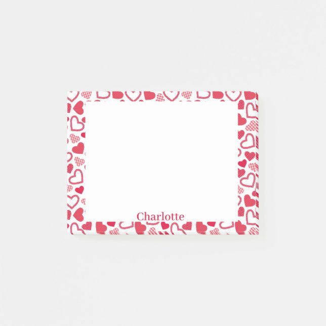 Valentine's Day Office Gift Red Hearts & Name Post-it Notes (Front)