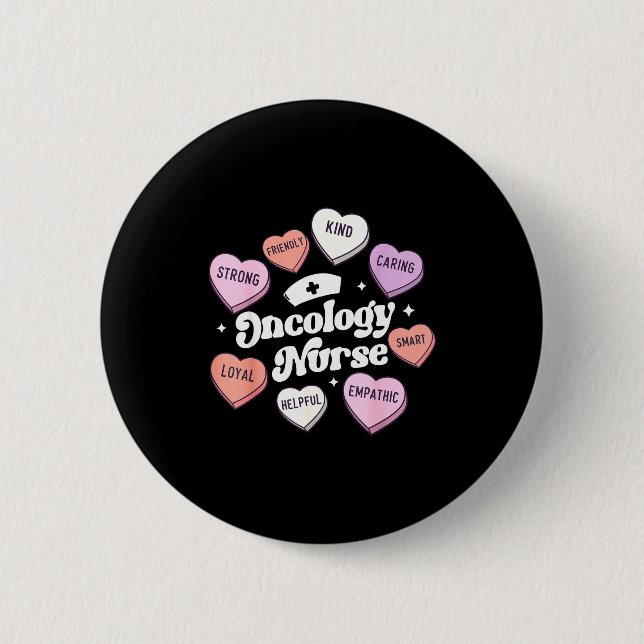 Valentines Day Oncology Nurse Cancer Suprt Groovy  2 Inch Round Button (Front)
