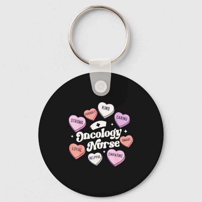 Valentines Day Oncology Nurse Cancer Suprt Groovy  Keychain (Front)