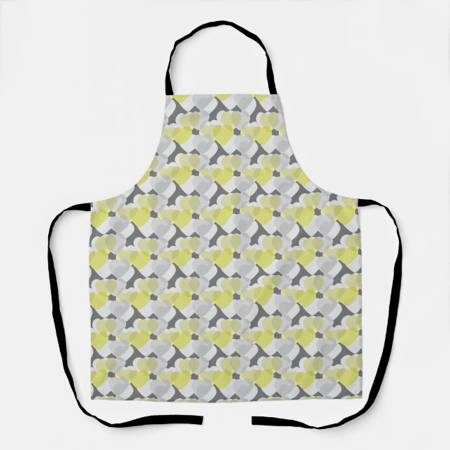 Valentines Day Overlay Yellow and Grey Hearts Apron (Front)
