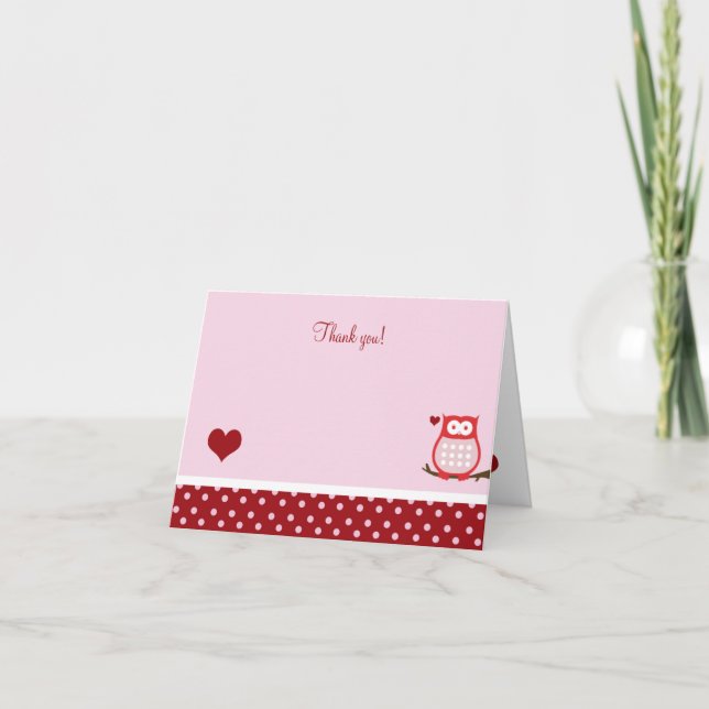 Valentines Day Owl Folded Thank you Note Card (Front)