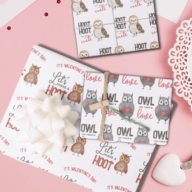 Valentine's Day Owls Cute Wrapping Paper Sheet (Creator Uploaded)