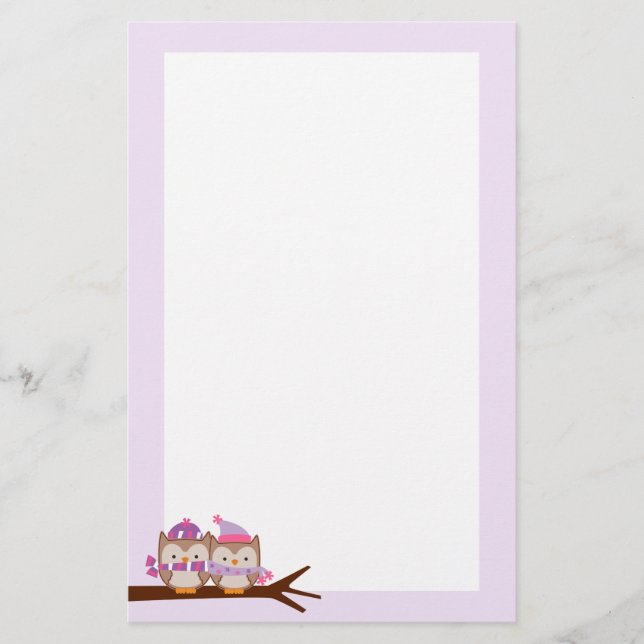 Valentines Day Owls Stationery (Front)