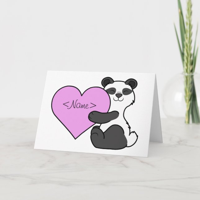Valentine's Day Panda Bear with Light Pink Heart Holiday Card (Front)