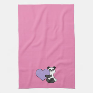 Valentine's Day Panda Bear with Light Purple Heart Kitchen Towel