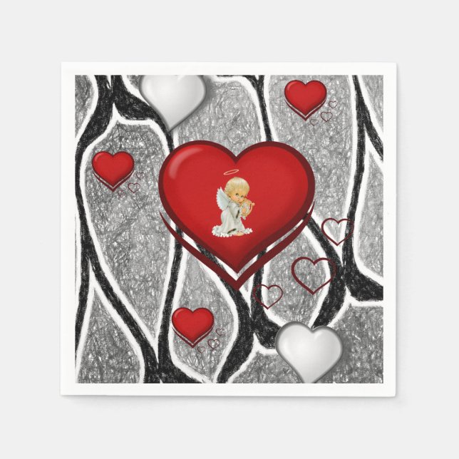Valentine's Day Paper Napkins, Angel Napkin (Front)