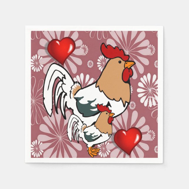 Valentine's Day Paper Napkins, Chicken Napkin (Front)