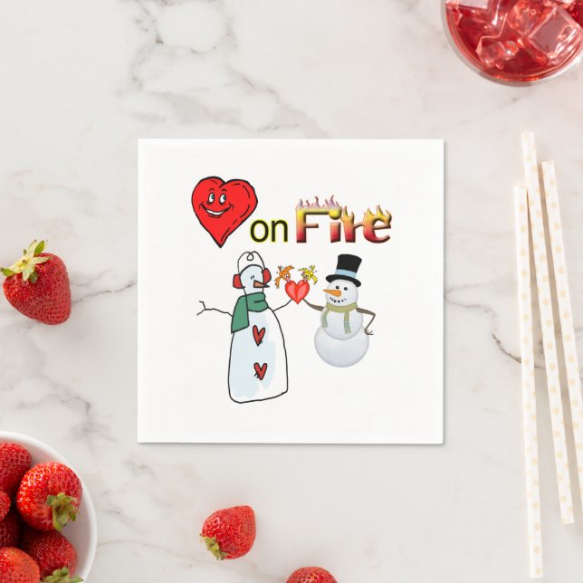 Valentine's Day Paper Napkins, Heart Fire Snowman Napkin (Insitu)