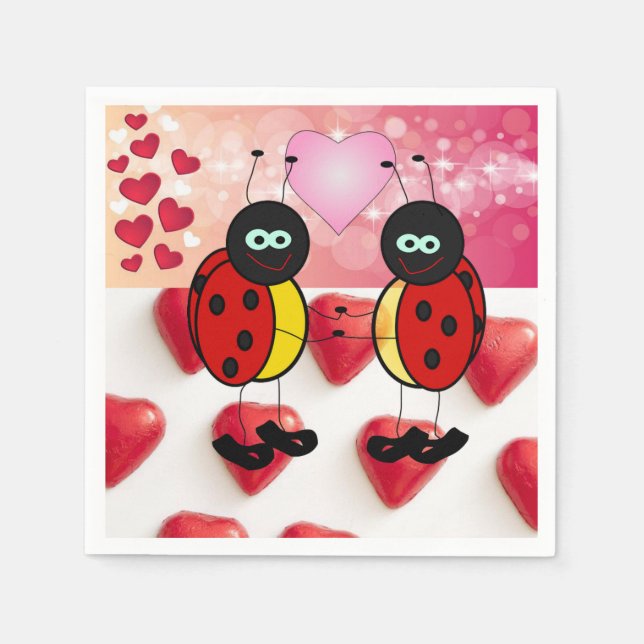 Valentine's Day Paper Napkins, Ladybug Napkin (Front)