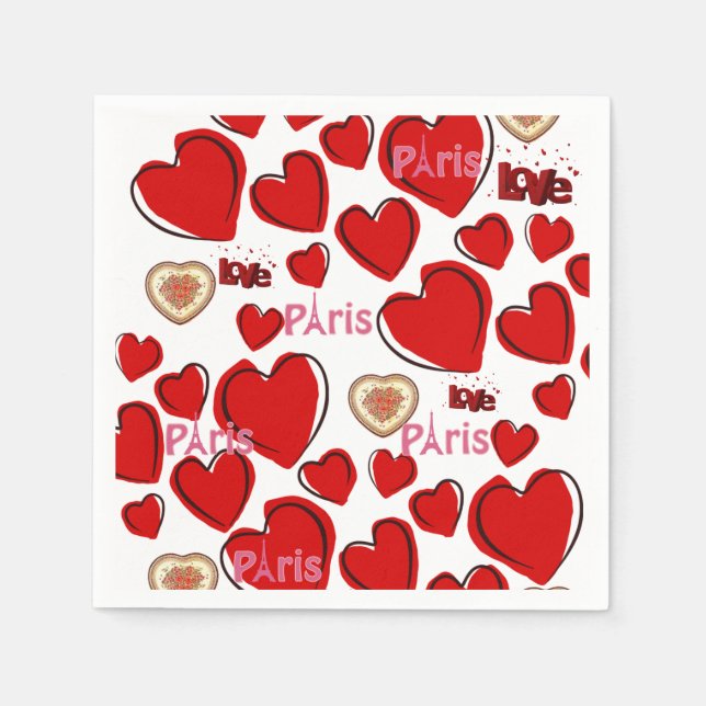 Valentine's Day Paper Napkins, Paris France Napkin (Front)
