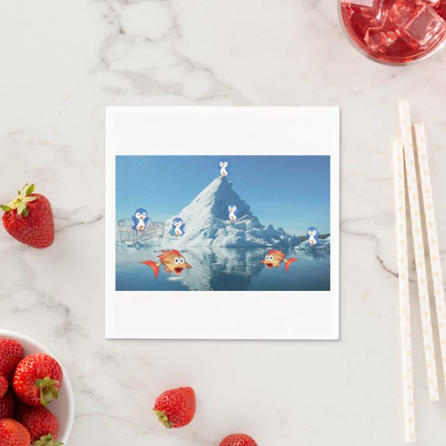 Valentine's Day Paper Napkins, Penguin Hearts Napkin (Insitu)