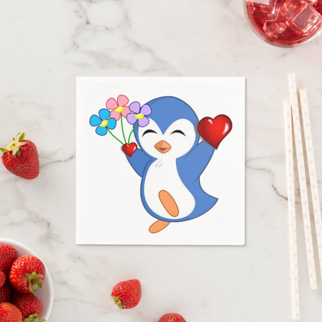 Valentine's Day Paper Napkins, Penguin Hearts Napkin (Insitu)