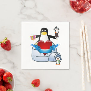 Valentine's Day Paper Napkins, Penguin Hearts Napkin