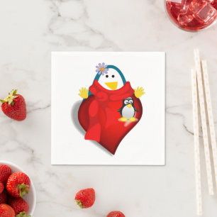Valentine's Day Paper Napkins, Penguin Hearts Napkin