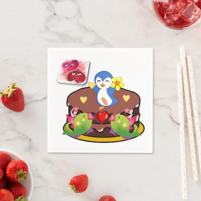 Valentine's Day Paper Napkins, Penguin Hearts Napkin (Insitu)