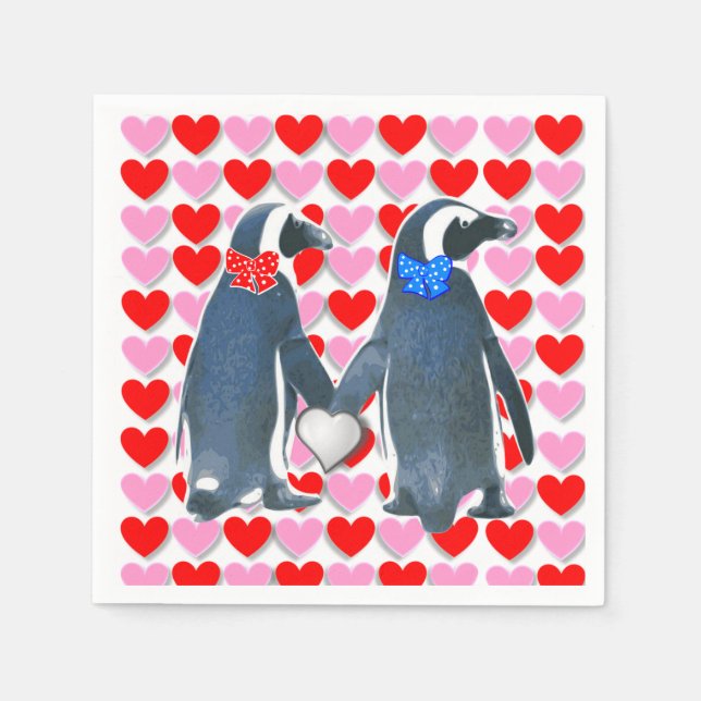 Valentine's Day Paper Napkins, Penguin Napkin (Front)