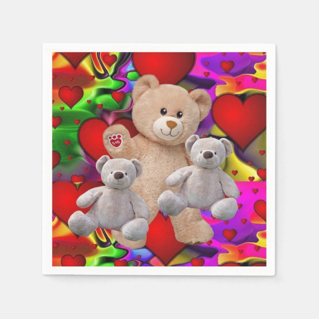 Valentine's Day Paper Napkins, Teddy Bear Napkin (Front)