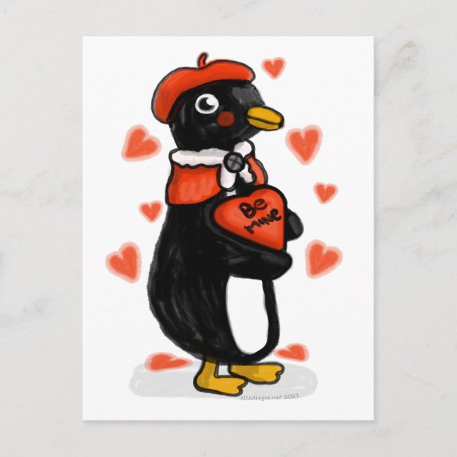 Valentine's Day Parisian Penguin Postcard (Front)