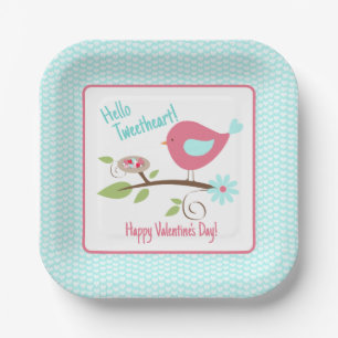 Valentine's Day Party Bird Hello Tweetheart Paper Plate