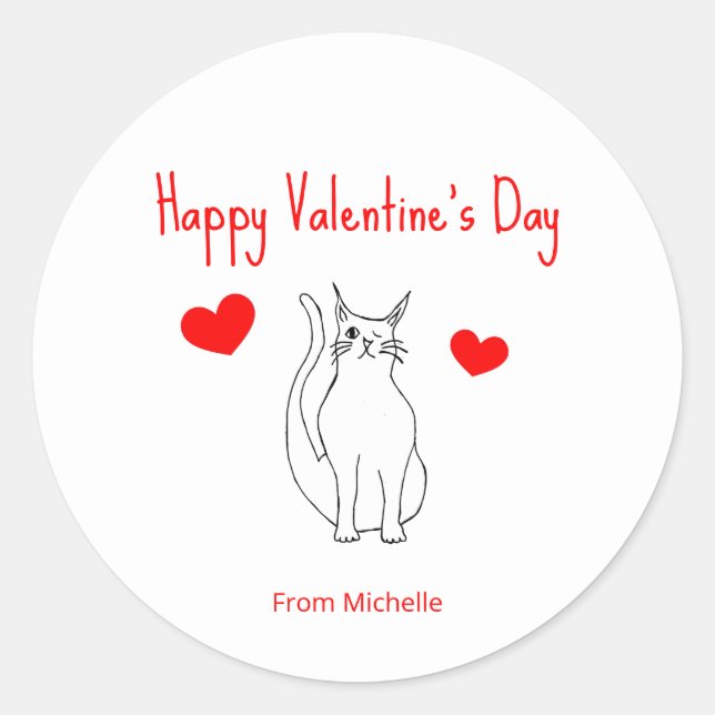 Valentine's Day Party Classroom Cute Cat Hearts   Classic Round Sticker (Front)