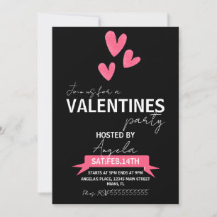 Valentines Day Party Event Pink Black  Invitation