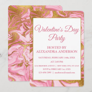 Valentine's Day Party Gold Foil & Hot Pink Marble Invitation