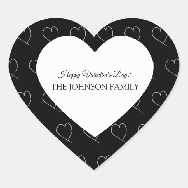 Valentines Day Party Hand Drawn Hearts White Grey Heart Sticker (Front)