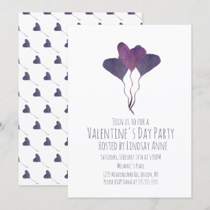 Valentines Day Party Heart Watercolor Purple Invitation