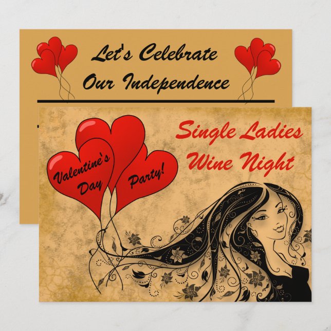 Valentine's Day Party Single Ladies Wine Night Invitation (Front/Back)