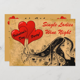 Valentine's Day Party Single Ladies Wine Night Invitation