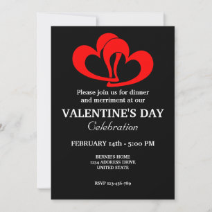 VALENTINES DAY PARTY WITH RED COUPLE HEART  INVITATION
