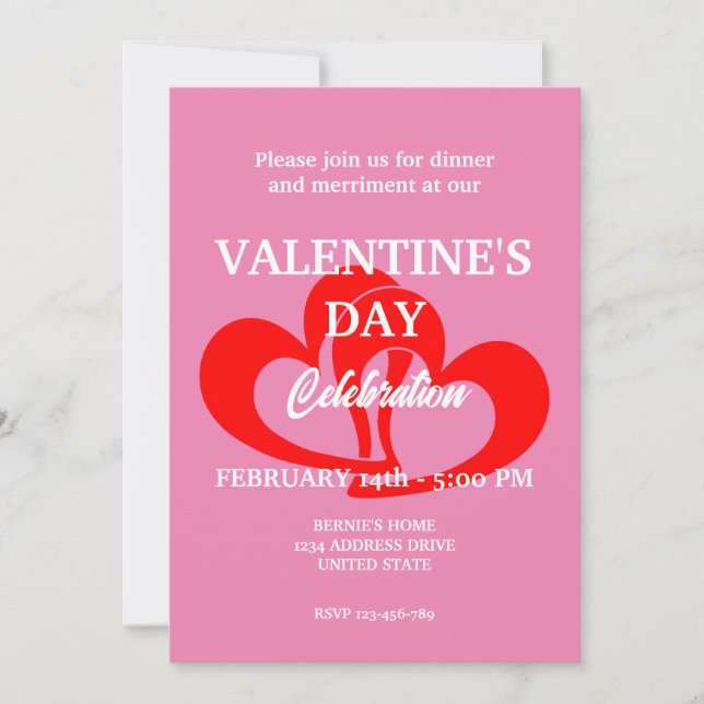 VALENTINES DAY PARTY WITH TWO HEART IN PINK INVITATION (Front)