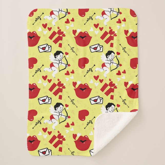   Valentines Day pattern on the yellow Sherpa Blanket (Front)