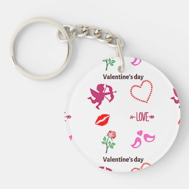 Valentine's day pattern on white keychain (Front)