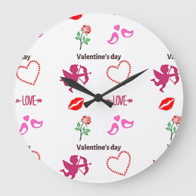 Valentine's day pattern on white large clock (Front)