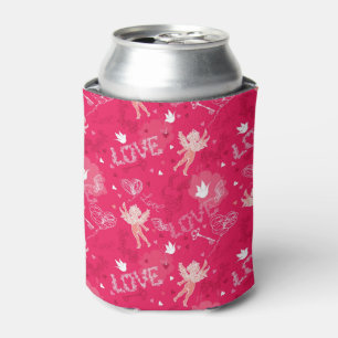 Valentine's Day  Pattern With Cupid Can Cooler