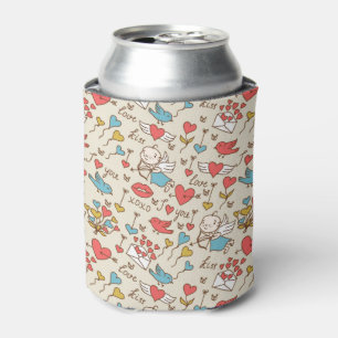 Valentine's Day Pattern with Cupid Can Cooler