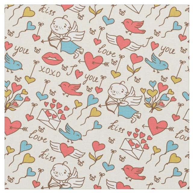 Valentine's Day Pattern with Cupid Fabric (Close Up)