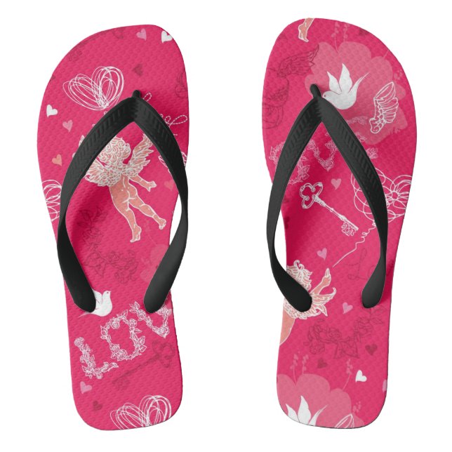 Valentine's Day  Pattern With Cupid Flip Flops (Footbed)