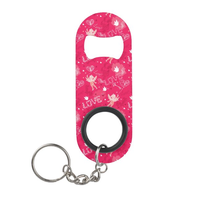 Valentine's Day  Pattern With Cupid Keychain Bottle Opener (Front)