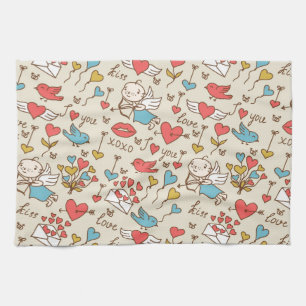 Valentine's Day Pattern with Cupid Kitchen Towel