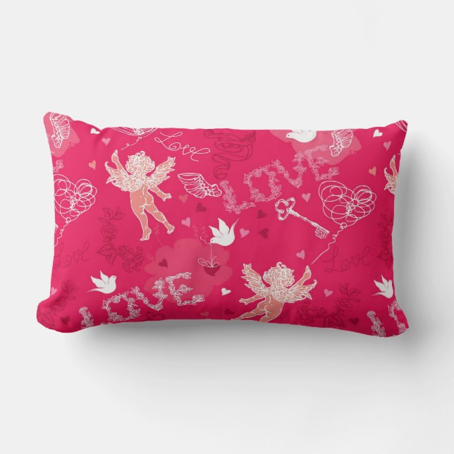 Valentine's Day  Pattern With Cupid Lumbar Pillow (Front)