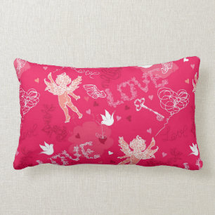 Valentine's Day Pattern With Cupid Lumbar Pillow