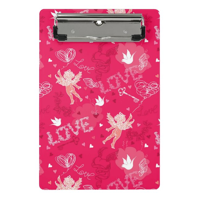 Valentine's Day  Pattern With Cupid Mini Clipboard (Front)