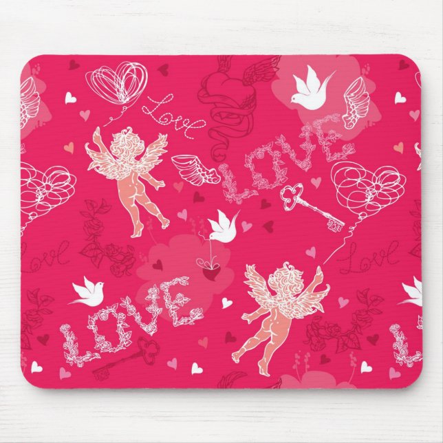 Valentine's Day  Pattern With Cupid Mouse Pad (Front)