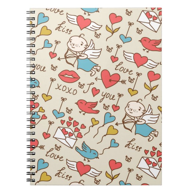 Valentine's Day Pattern with Cupid Notebook (Front)