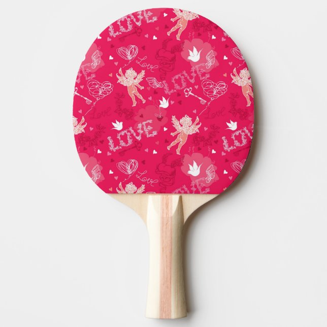Valentine's Day  Pattern With Cupid Ping Pong Paddle (Front)