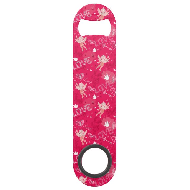Valentine's Day  Pattern With Cupid Speed Bottle Opener (Front)