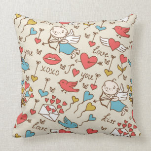 Valentine's Day Pattern with Cupid Throw Pillow