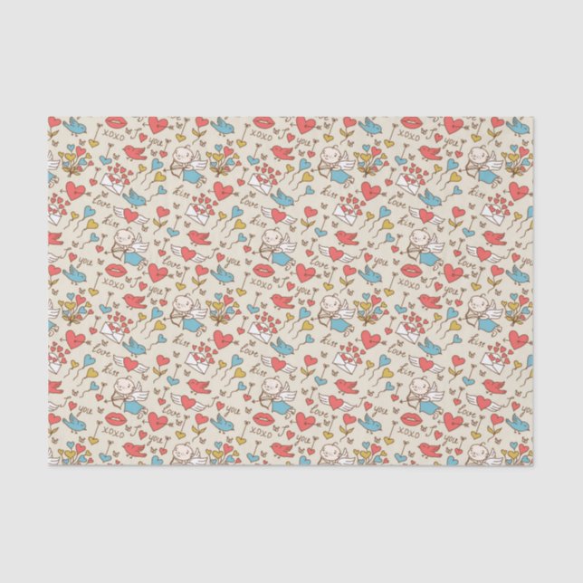 Valentine's Day Pattern with Cupid Tissue Paper (Front)